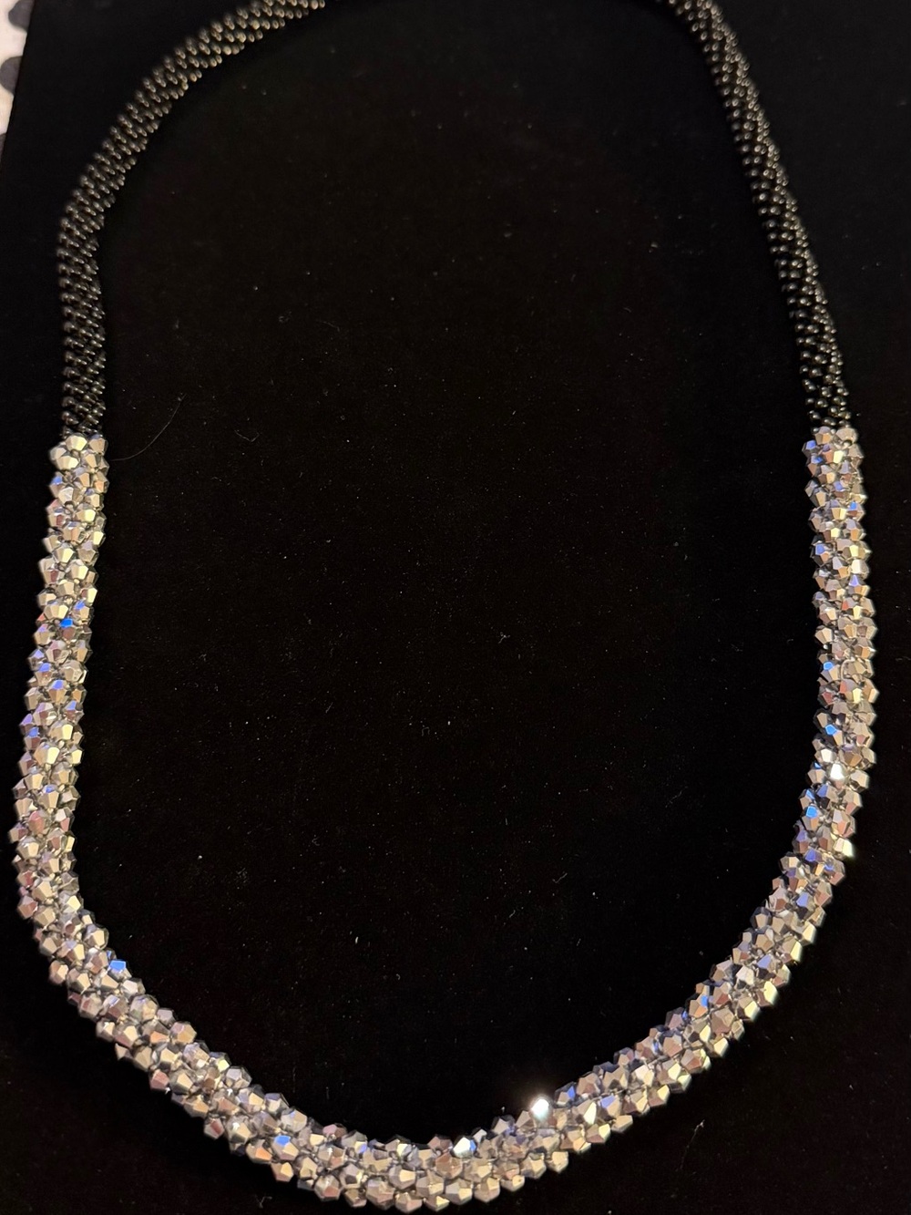 Rhinestone Pave Tube Necklace in Silver